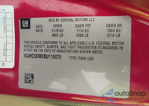 2011 Buick Lucerne Cxl z USA, uszkodzony, nr VIN 1G4HC5EMXBU118079